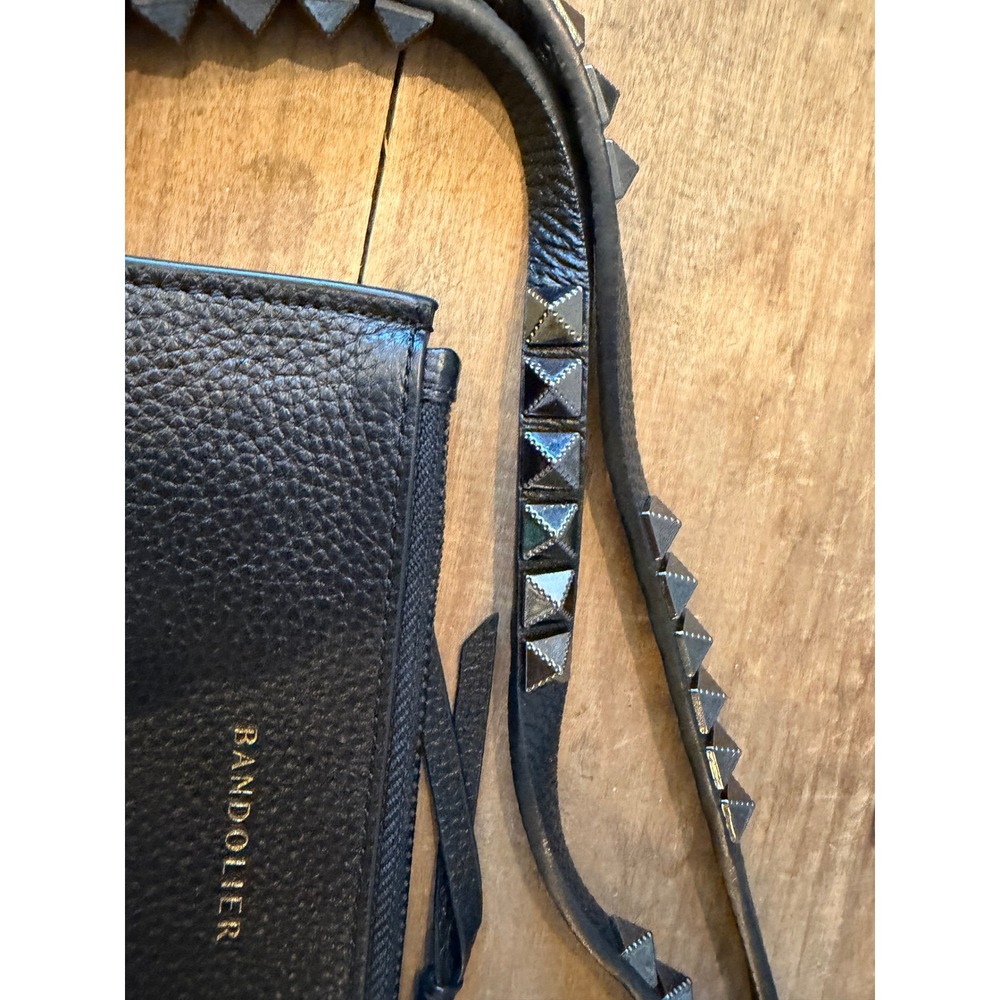 Bandolier Black Pebbled Leather Pouch Studded Crossbody Strap Gunmetal Hardware - Picture 3 of 11